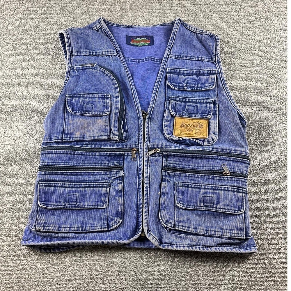 Vintage Bodyfish Hi Mountain Denim Vest Men L Blue Full Zip Utility Workwear
